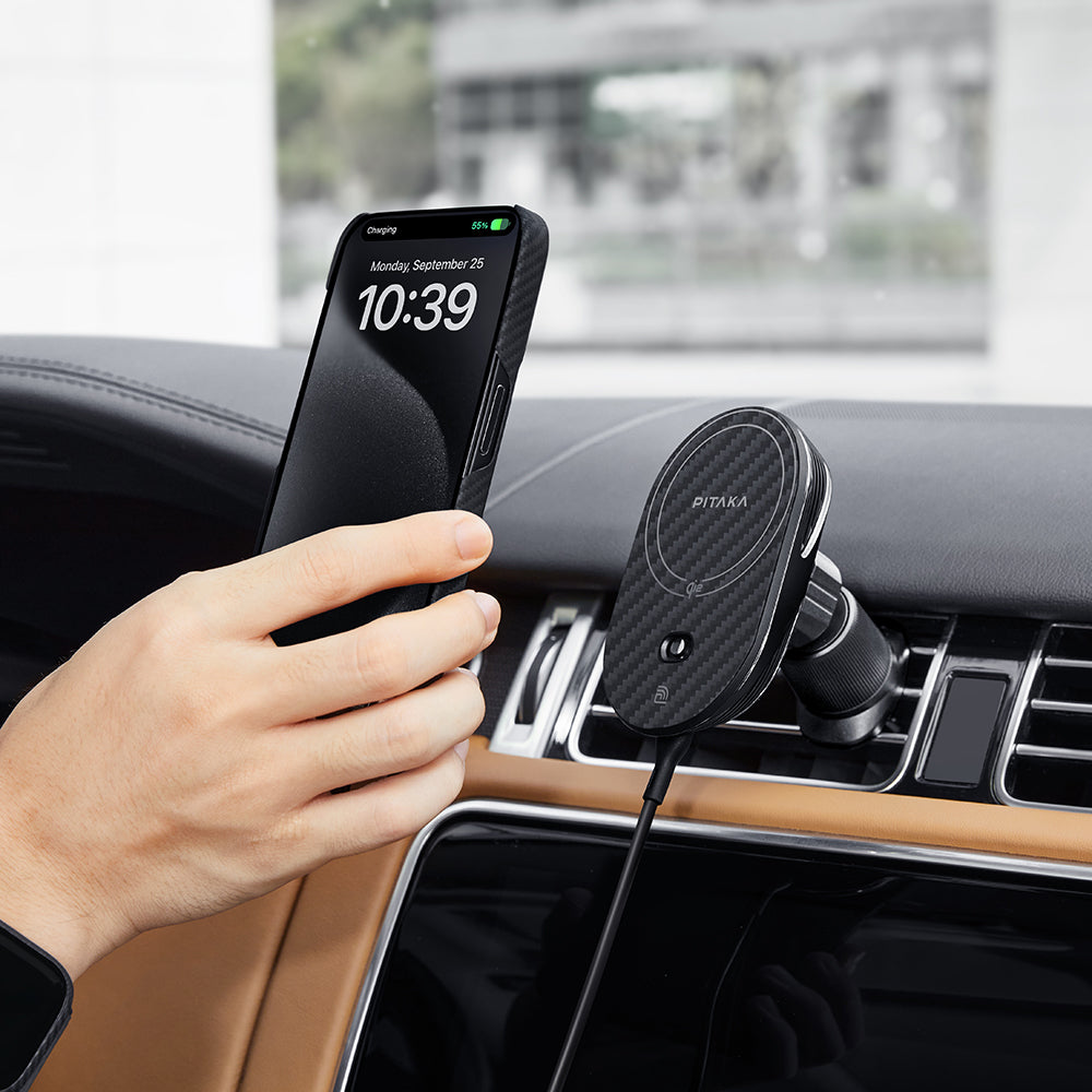 Pitaka MagEZ Pro 2 M-safe Şarj Özellikli Qi2 Aramid Fiber Araç Telefon Tutucu Pitaka MagEZ Pro 2 M-safe Şarj Özellikli Qi2 Aramid Fiber Araç Telefon Tutucu